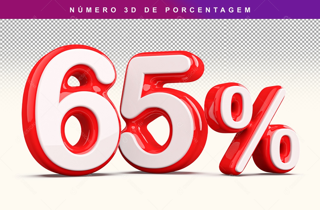 Número 3D Branco e Vermelho 65% Para Composição PSD