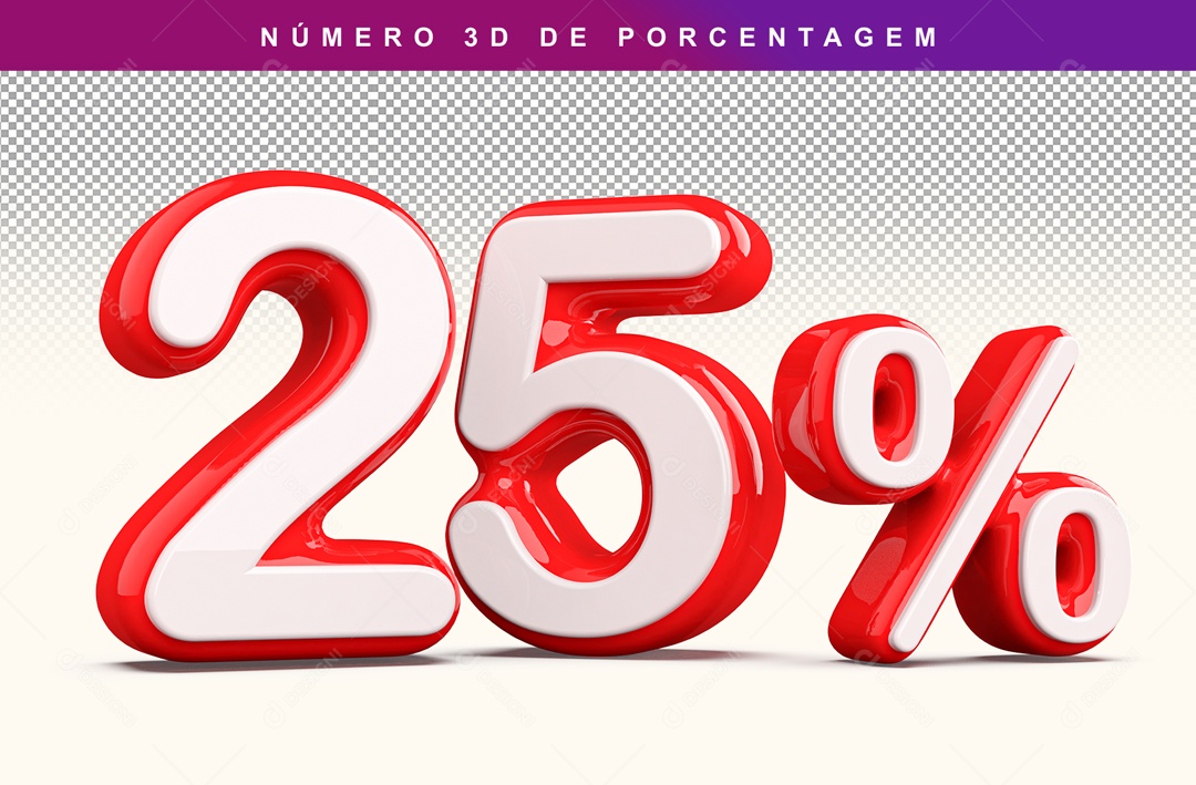 Número 3D Branco e Vermelho 25% Para Composição PSD