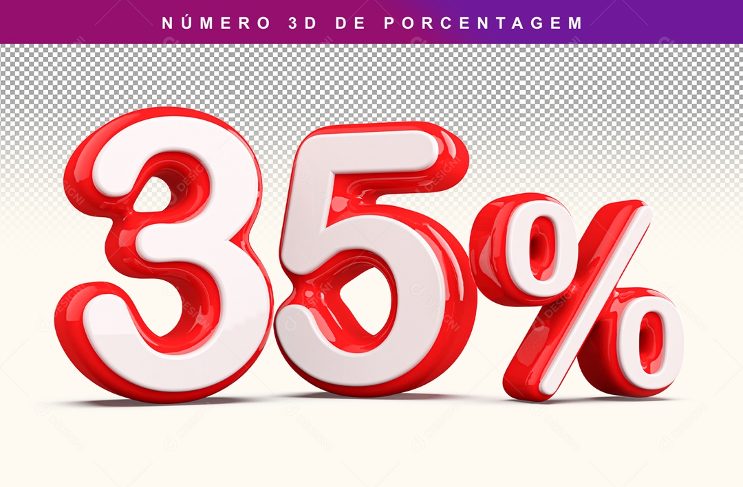 Número 3D Branco e Vermelho 35% Para Composição PSD