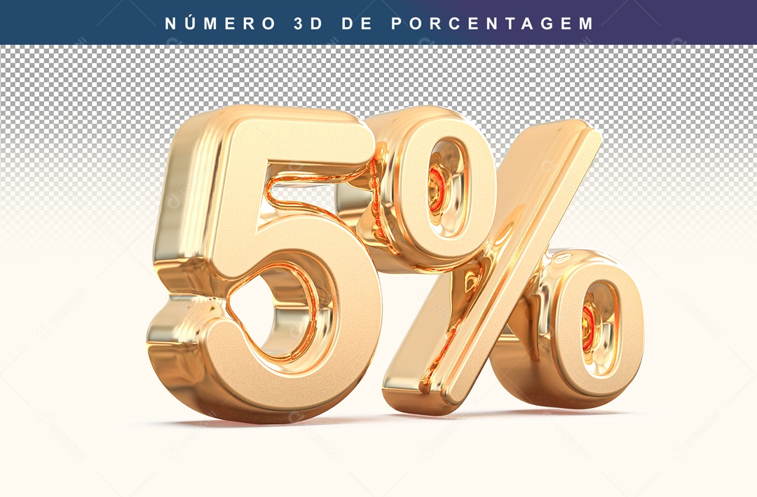 Número 3D Dourado 5% Para Composição PSD