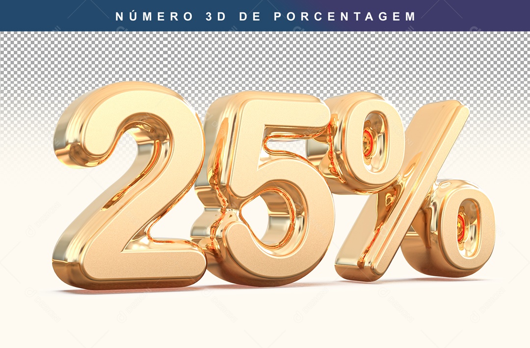 Número 3D Dourado 25% Para Composição PSD