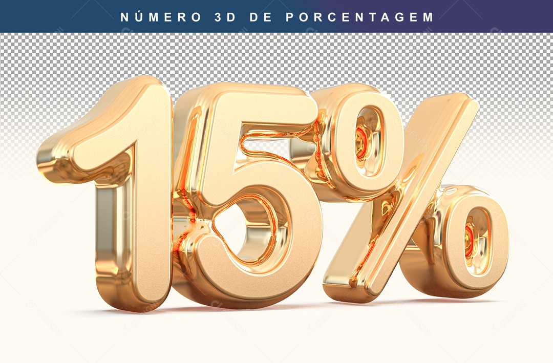 Número 3D Dourado 15% Para Composição PSD