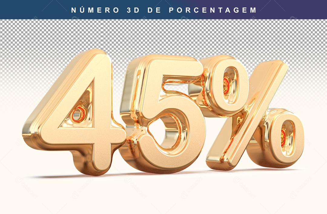 Número 3D Dourado 45% Para Composição PSD