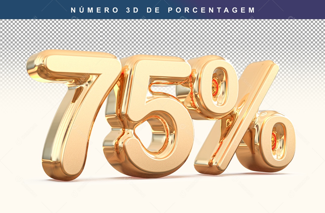 Número 3D Dourado 75% Para Composição PSD