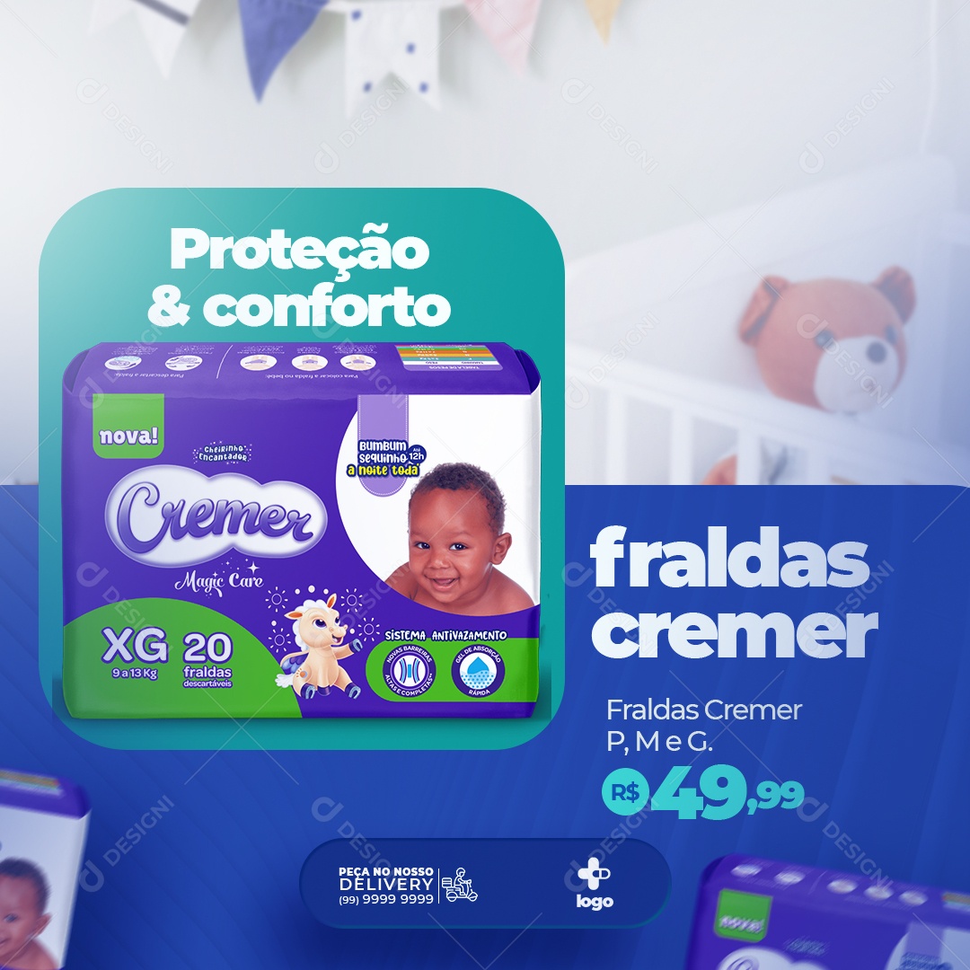 Proteção e Conforto Fraldas Cremer Social Media PSD Editável