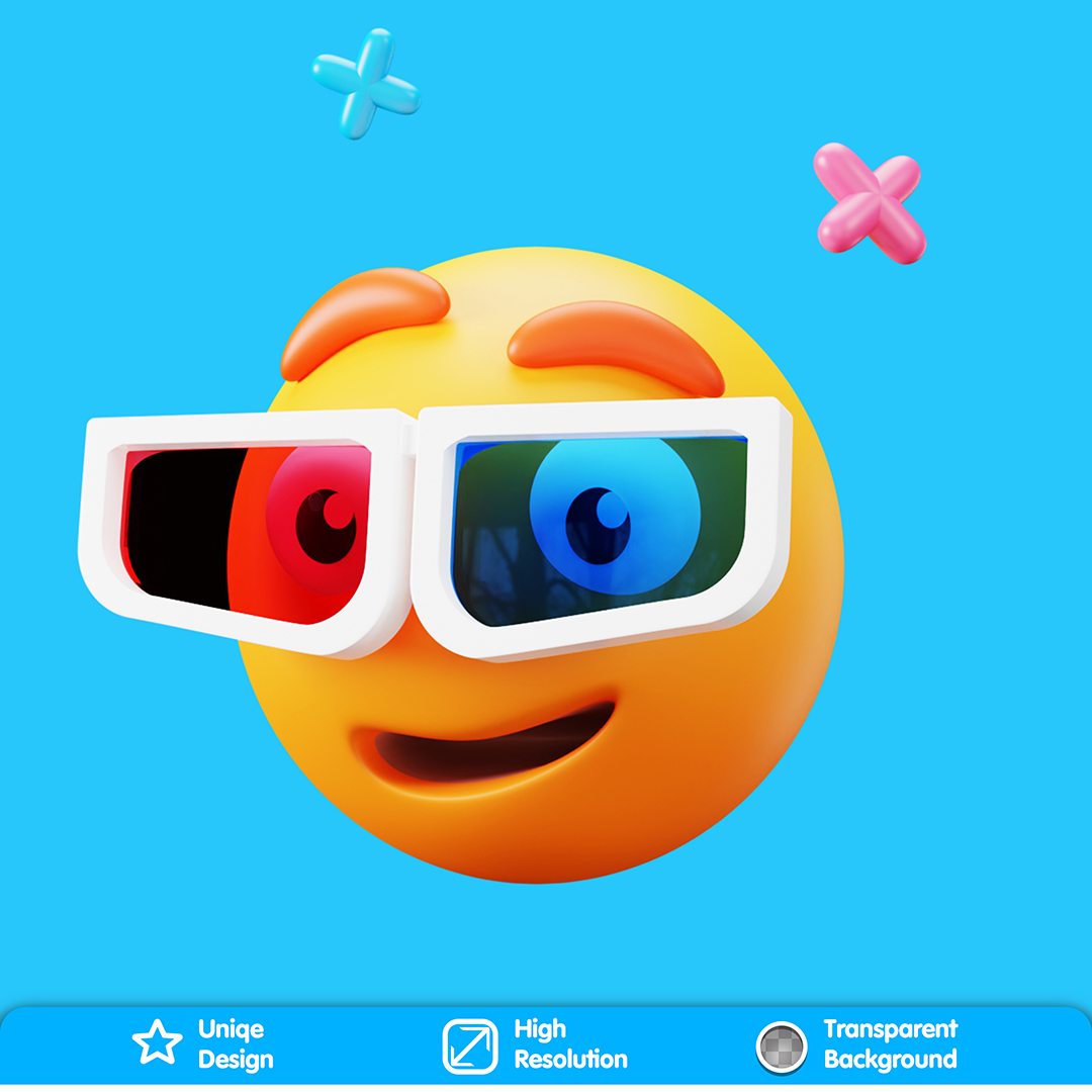 Emoji Com Óculos 3D Para Composição PSD