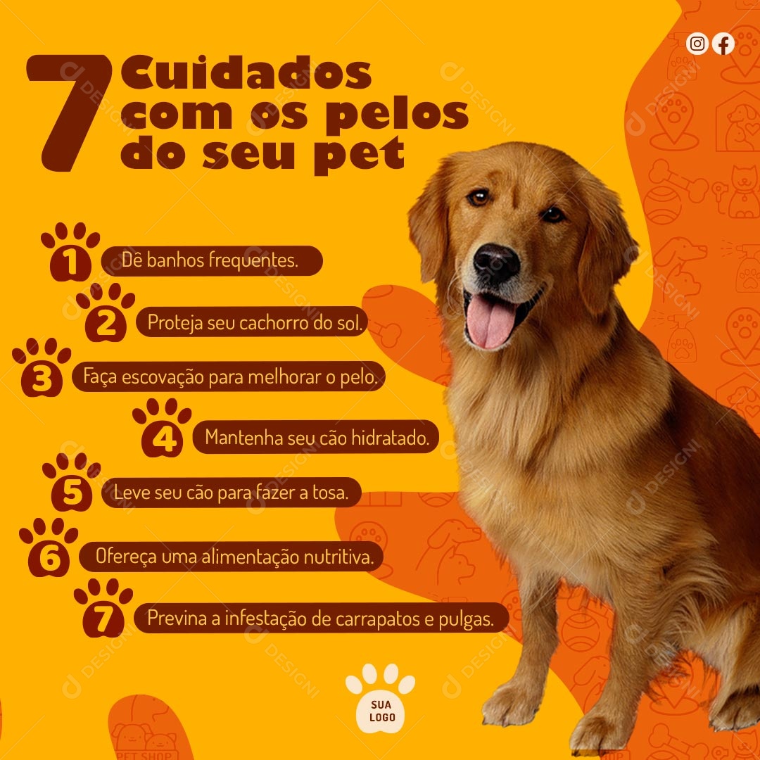 7 Cuidados Com o Pelo do Seu Pet Social Media PSD Editável