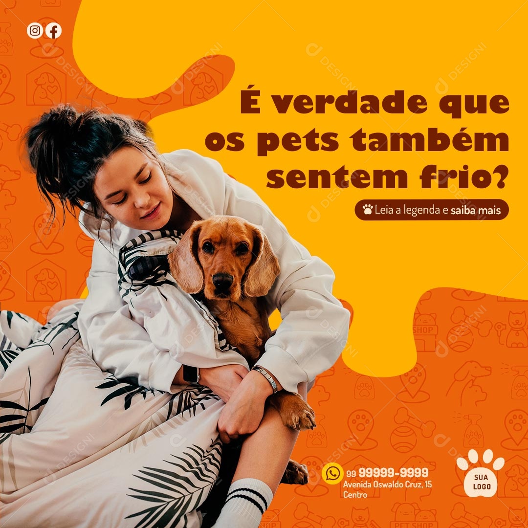 É Verdade Que os Pets Também Sentem Frio Social Media PSD Editável