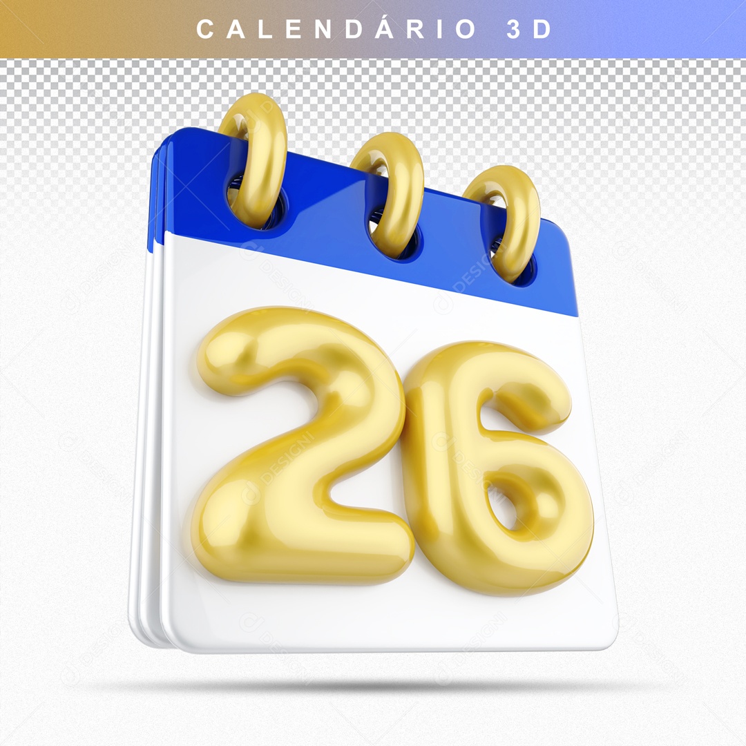 Blue and Gold 26th Day 3D Calendar for PSD Composition