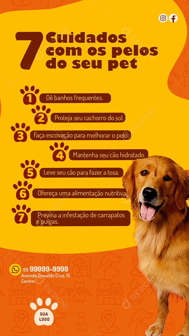 Story 7 Cuidados Com os Pelos do Seu Pet Social Media PSD Editável
