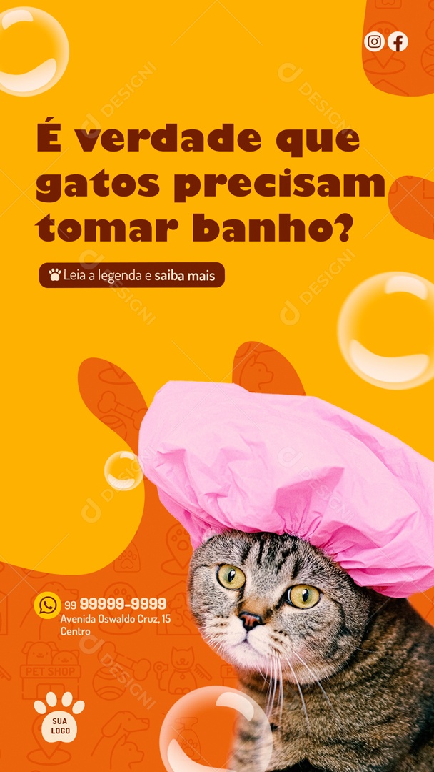 Story É verdade Que Gatos Precisam Tomar Banho Social Media PSD Editável