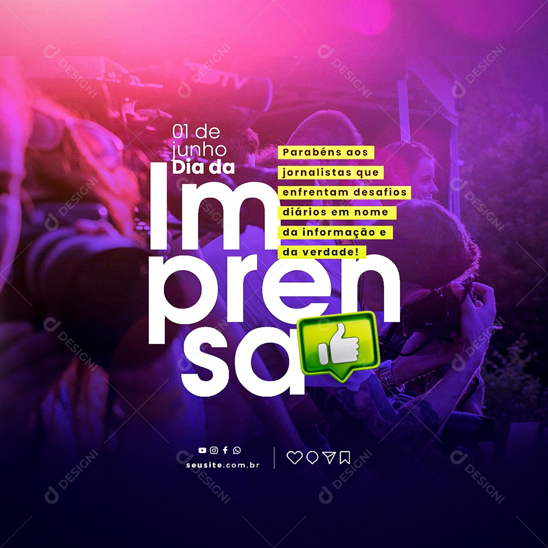 Parabéns Aos Jornalistas Que Enfrentam Desafios Diários Dia Da Imprensa Social Media PSD Editável