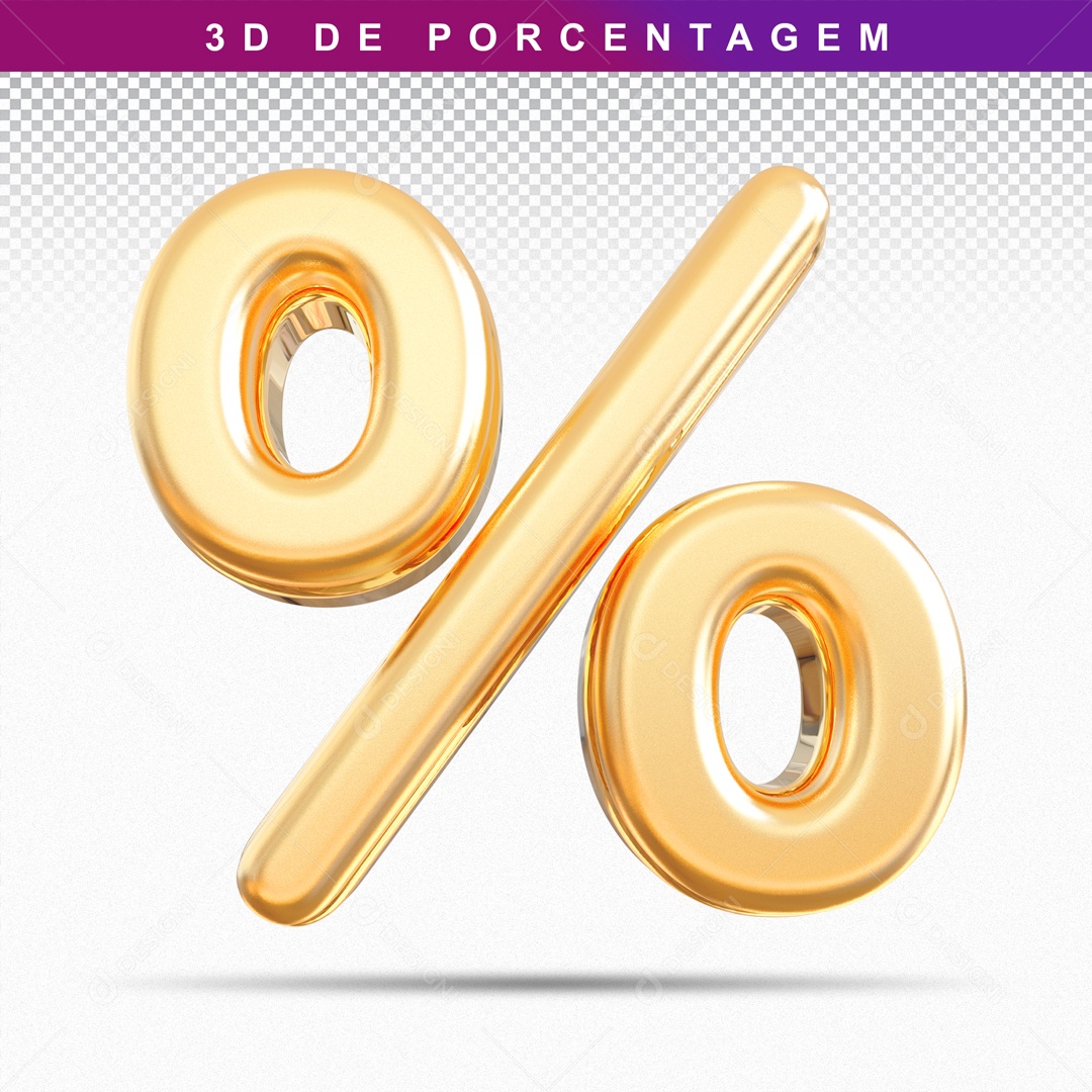 Símbolo 3D Dourado De Porcentagem Para Composição PSD