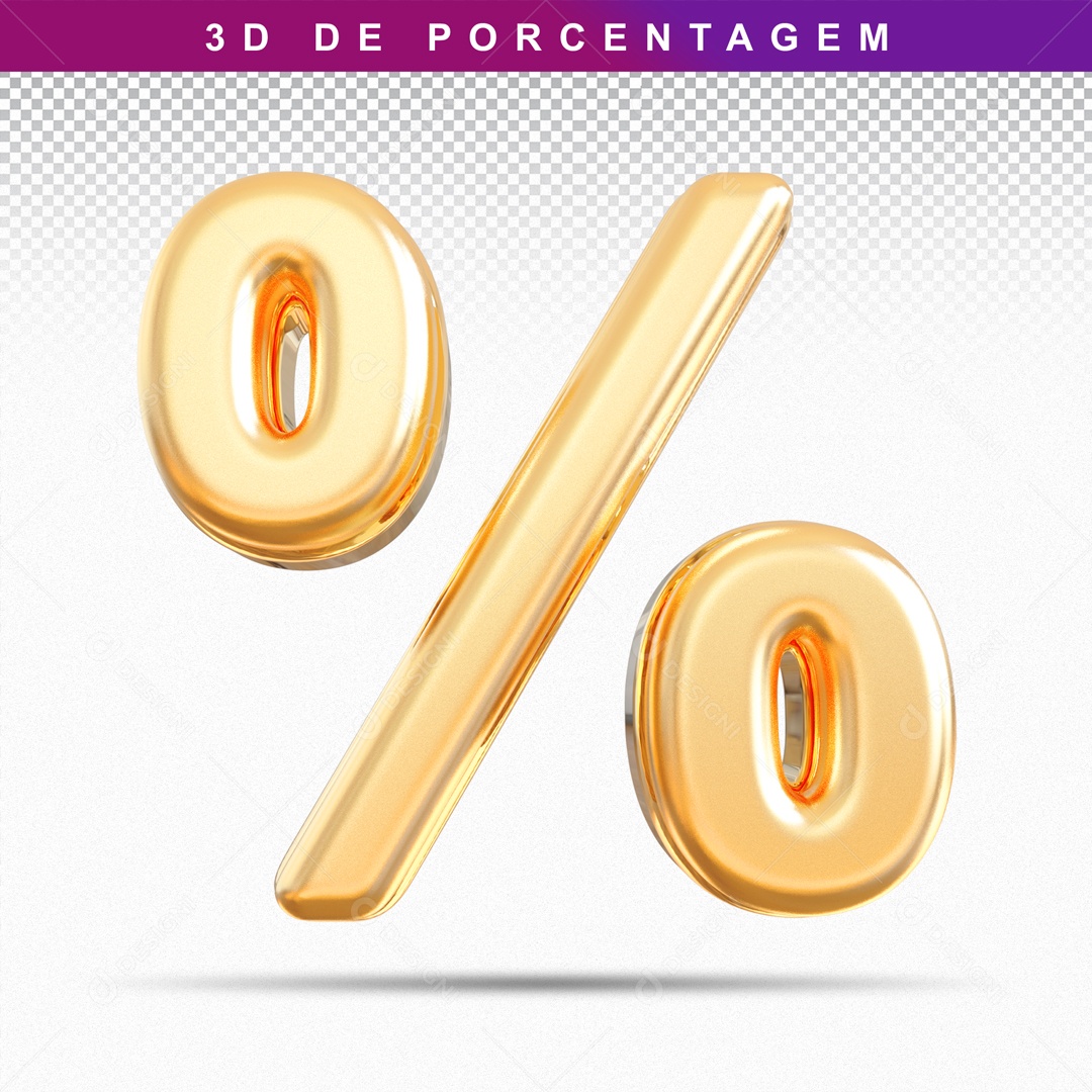 Símbolo 3D Dourado De Porcentagem Para Composição PSD