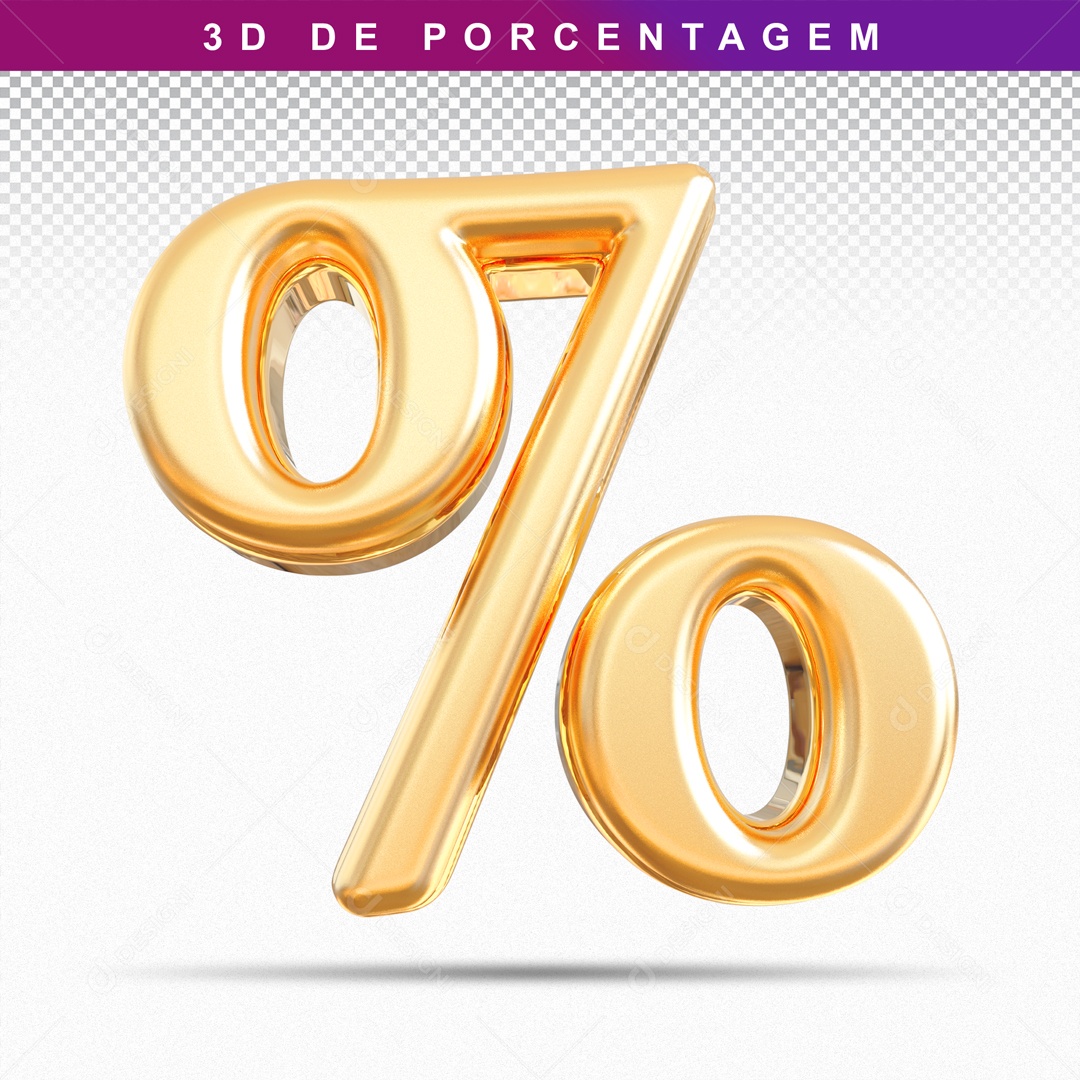 Símbolo 3D Dourado De Porcentagem Para Composição PSD