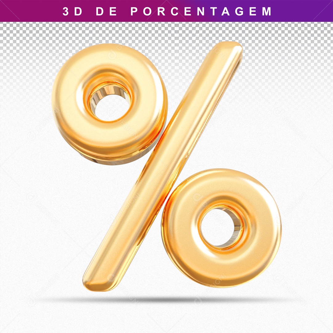 Símbolo 3D Dourado De Porcentagem Para Composição PSD