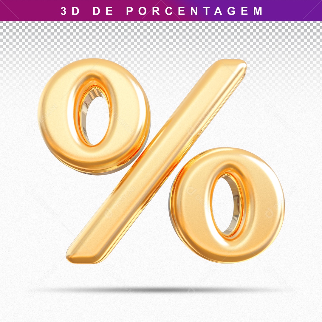 Símbolo 3D Dourado De Porcentagem Para Composição PSD