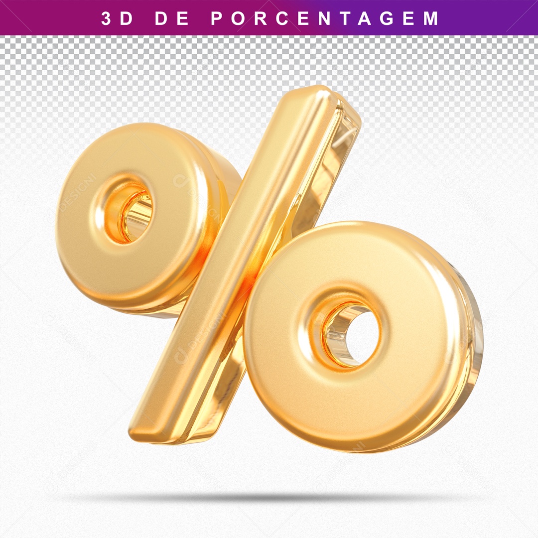 Símbolo 3D Dourado De Porcentagem Para Composição PSD