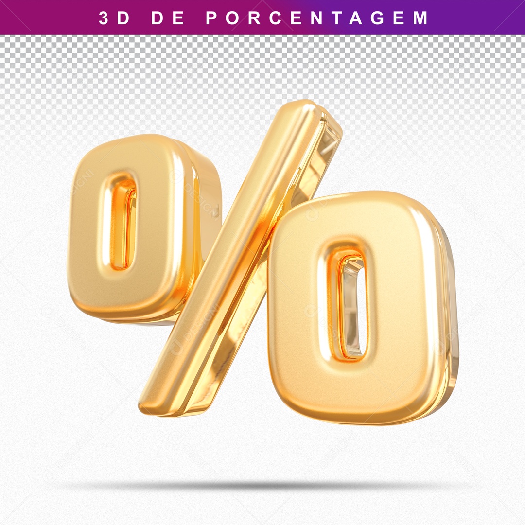 Símbolo 3D Dourado De Porcentagem Para Composição PSD
