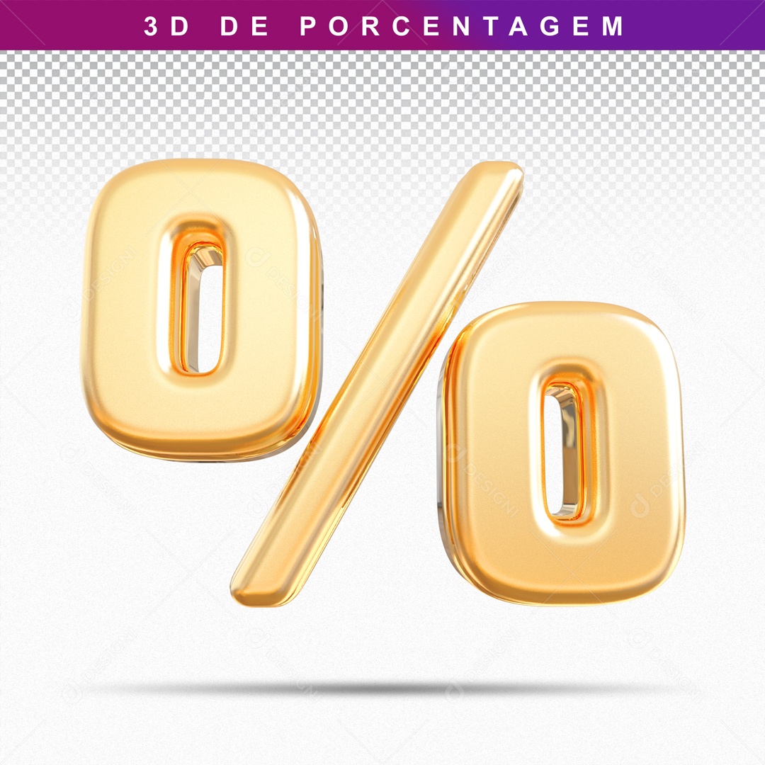 Símbolo 3D Dourado De Porcentagem Para Composição PSD