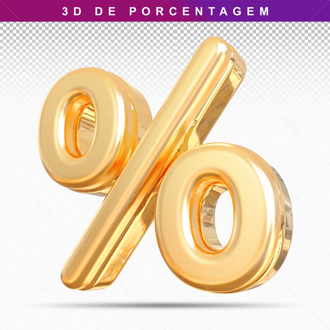 Símbolo 3D Dourado De Porcentagem Para Composição PSD