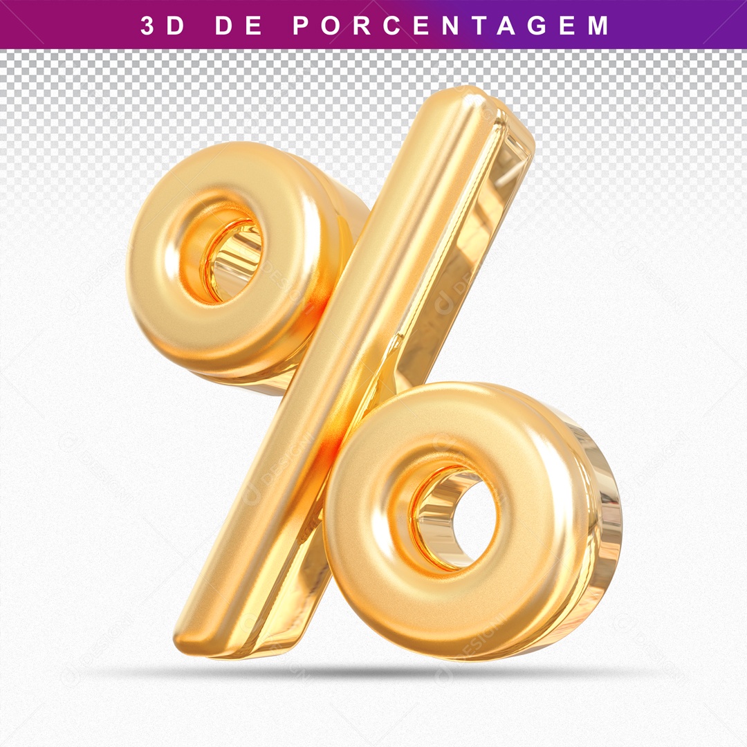 Símbolo 3D Dourado De Porcentagem Para Composição PSD