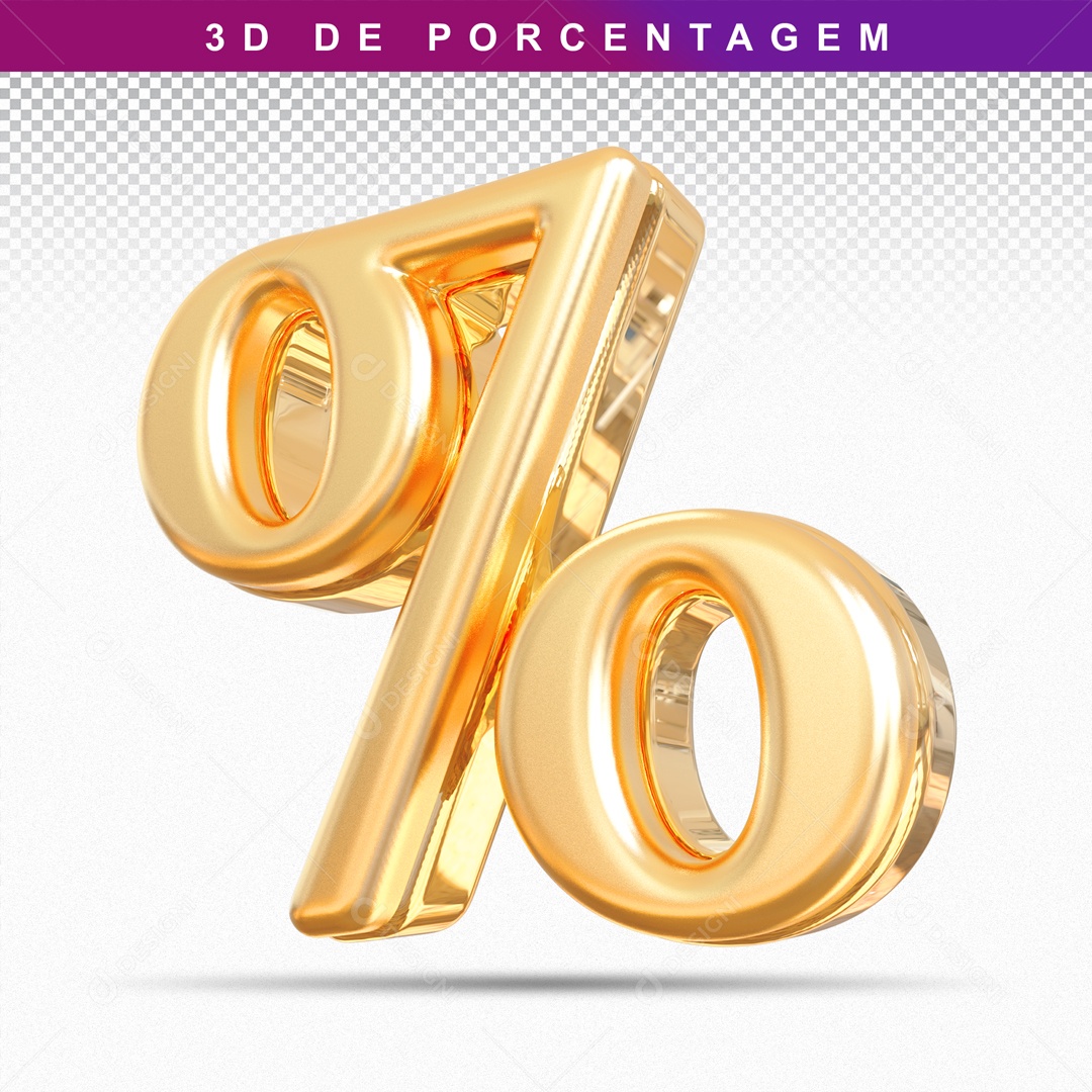 Símbolo 3D Dourado De Porcentagem Para Composição PSD