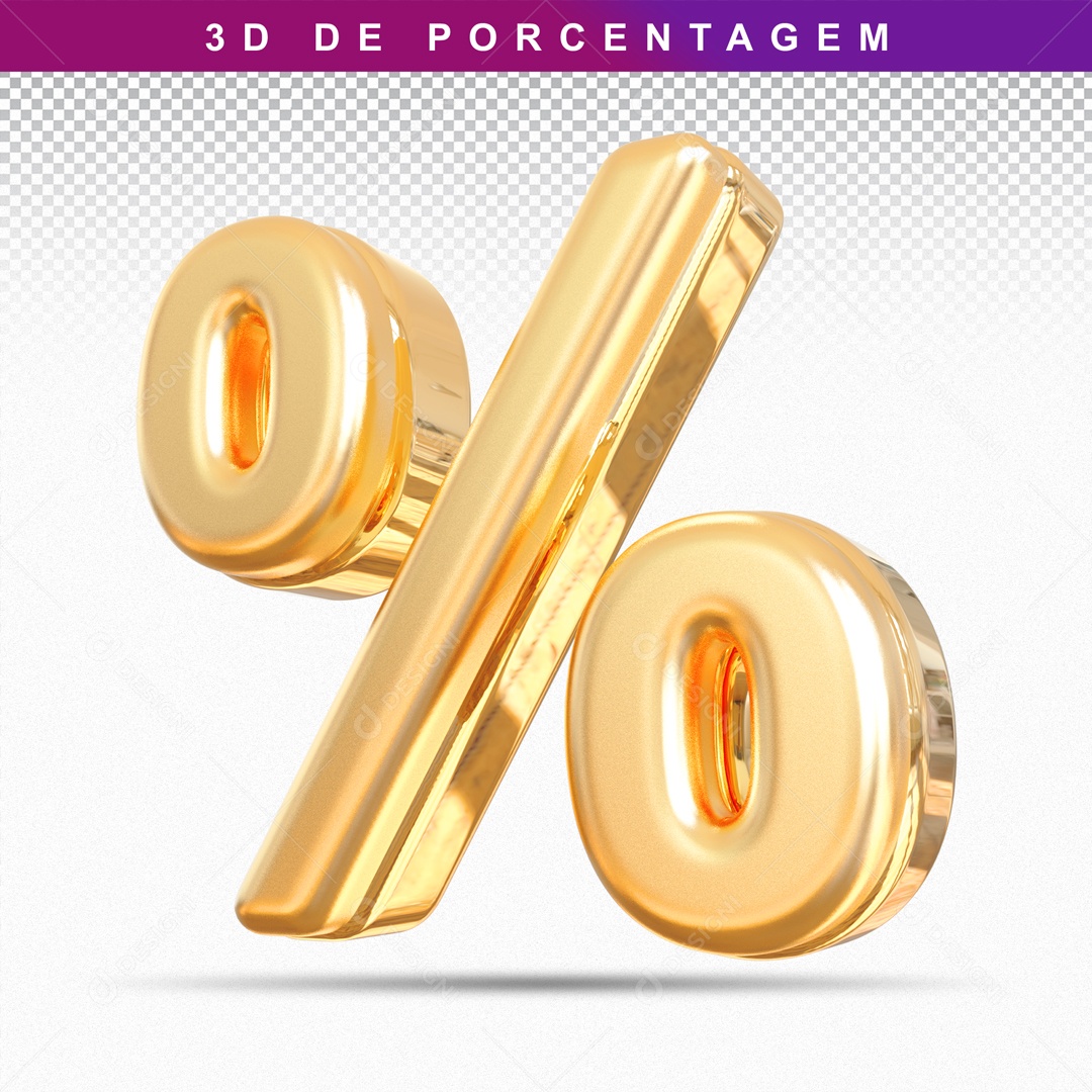 Símbolo 3D Dourado De Porcentagem Para Composição PSD