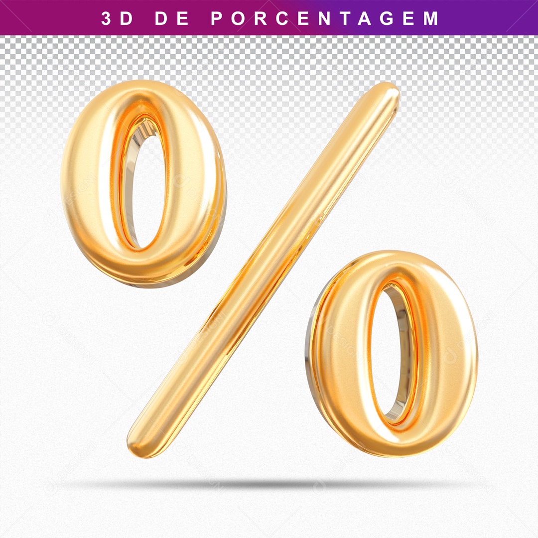 Símbolo 3D Dourado De Porcentagem Para Composição PSD