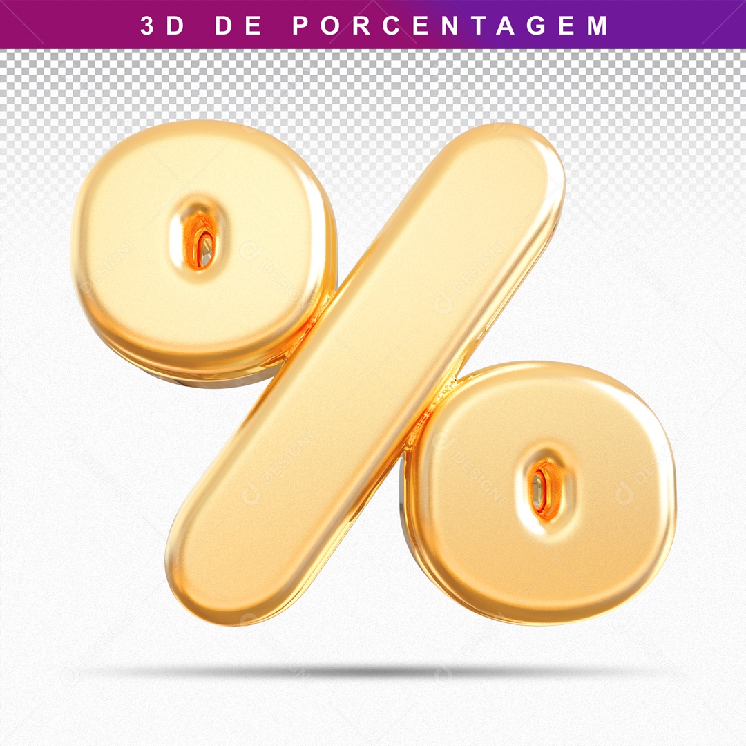 Símbolo 3D Dourado De Porcentagem Para Composição PSD