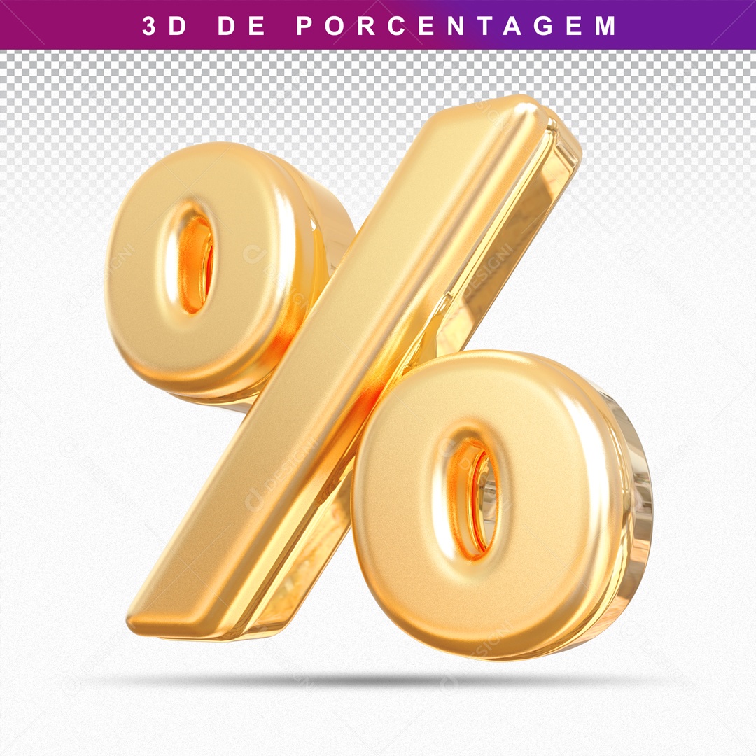 Símbolo 3D Dourado De Porcentagem Para Composição PSD