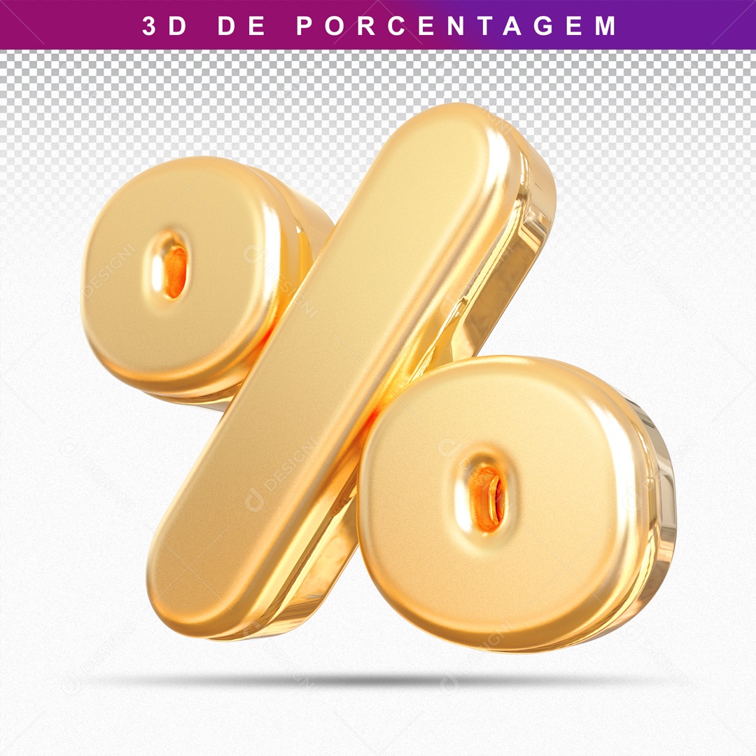 Símbolo 3D Dourado De Porcentagem Para Composição PSD