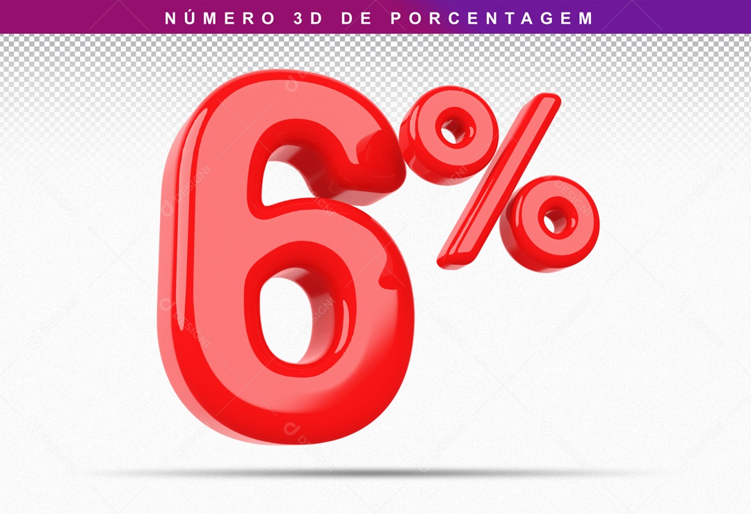 Número 3D Vermelho 6% Para Composição PSD