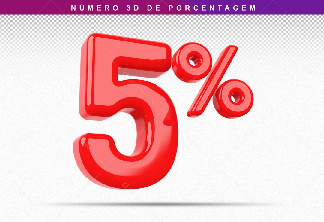 Número 3D Vermelho 5% Para Composição PSD