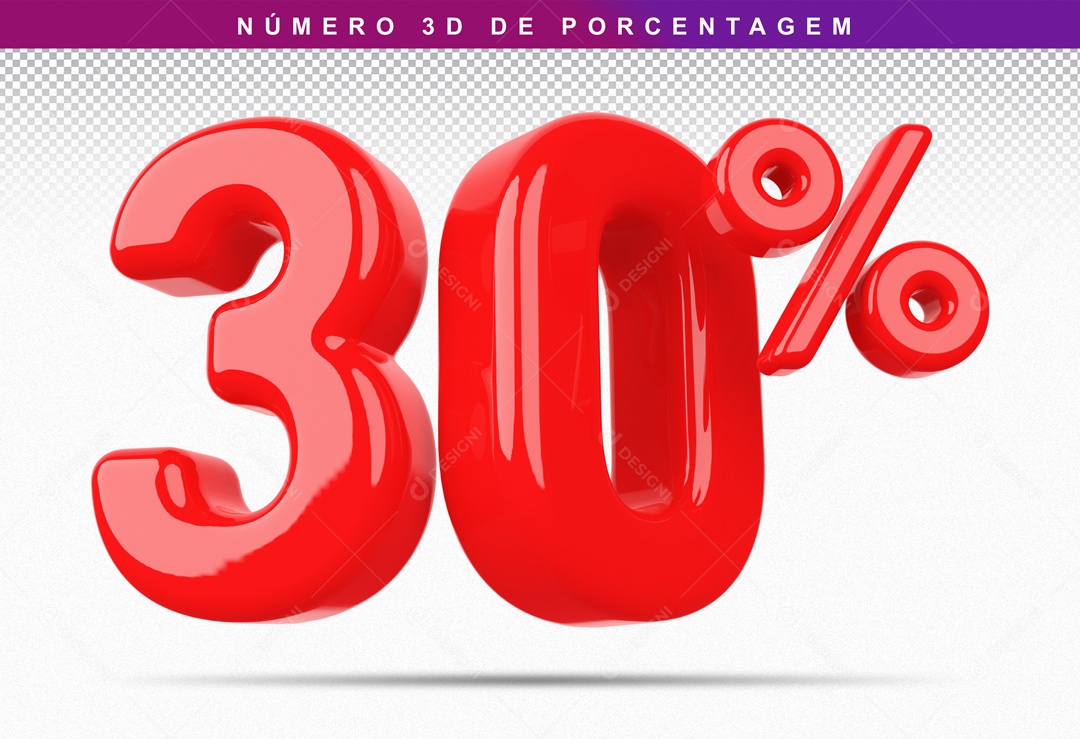 Número 3D Vermelho 30% Para Composição PSD