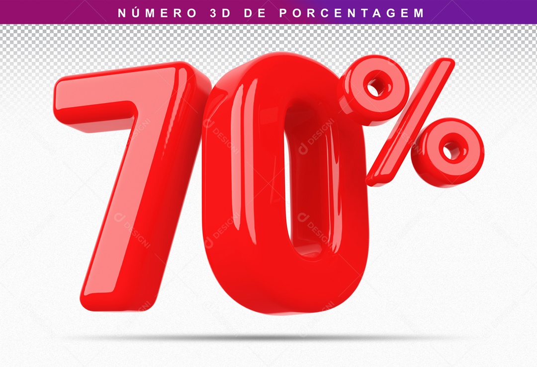 Número 3D Vermelho 70% Para Composição PSD