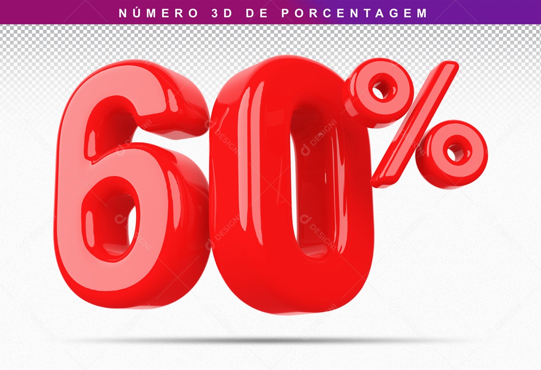 Número 3D Vermelho 60% Para Composição PSD