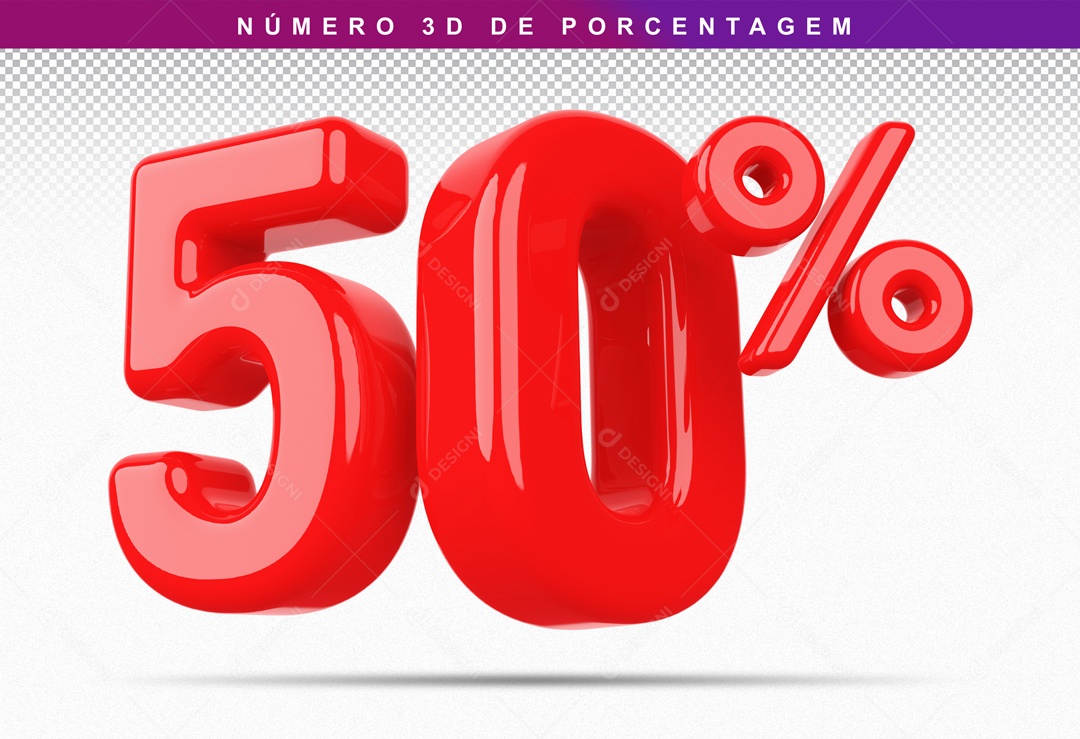 Número 3D Vermelho 50% Para Composição PSD