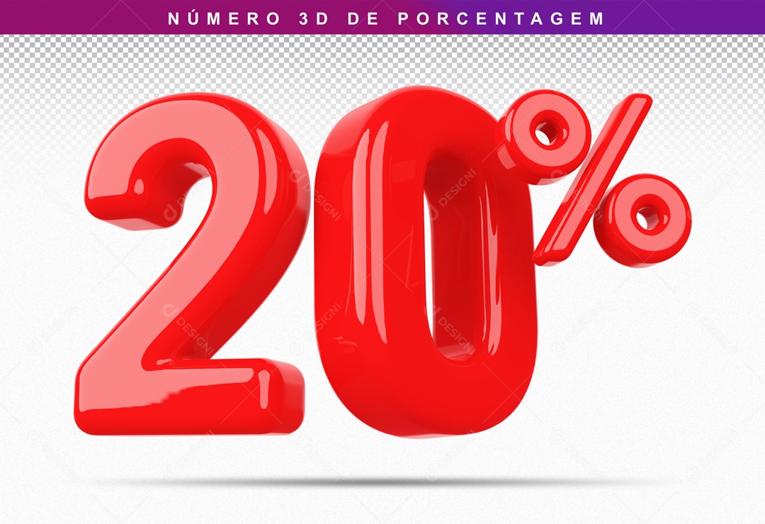 Número 3D Vermelho 20% Para Composição PSD