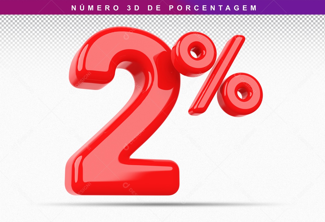 Número 3D Vermelho 2% Para Composição PSD
