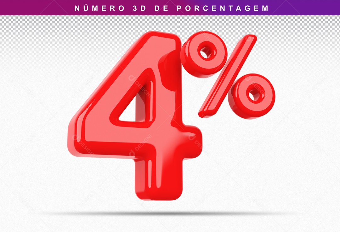 Número 3D Vermelho 4% Para Composição PSD