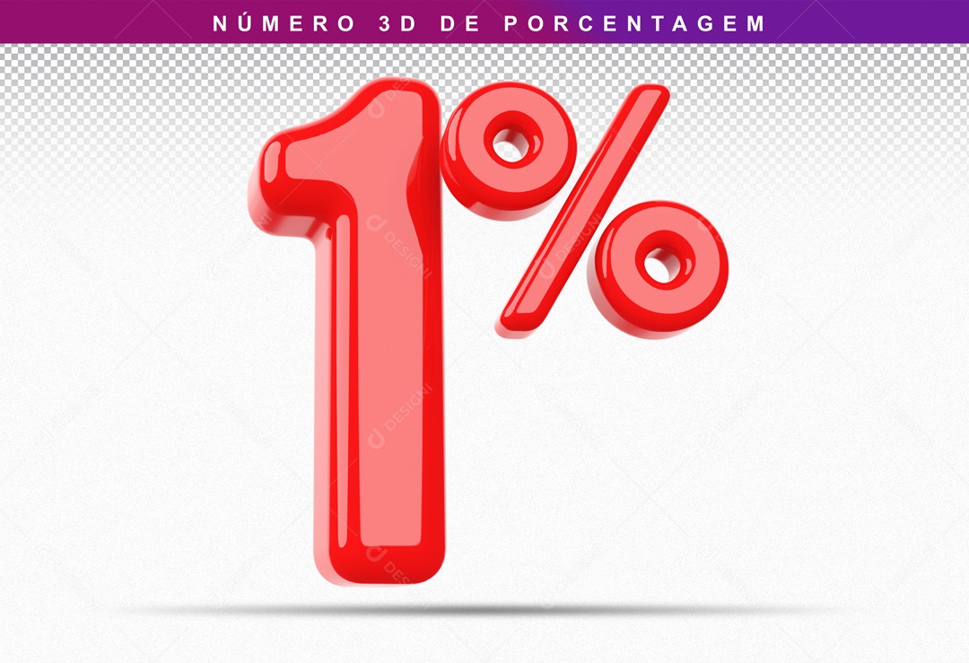Número 3D Vermelho 1% Para Composição PSD