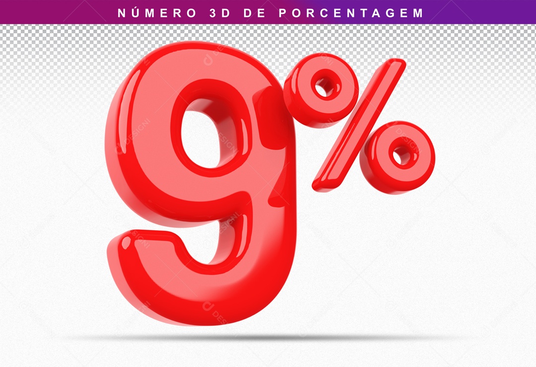 Número 3D Vermelho 9% Para Composição PSD