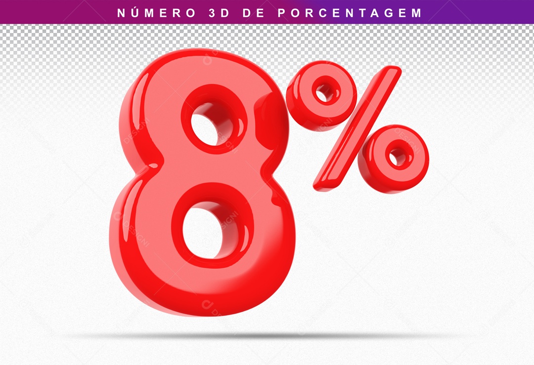 Número 3D Vermelho 8% Para Composição PSD