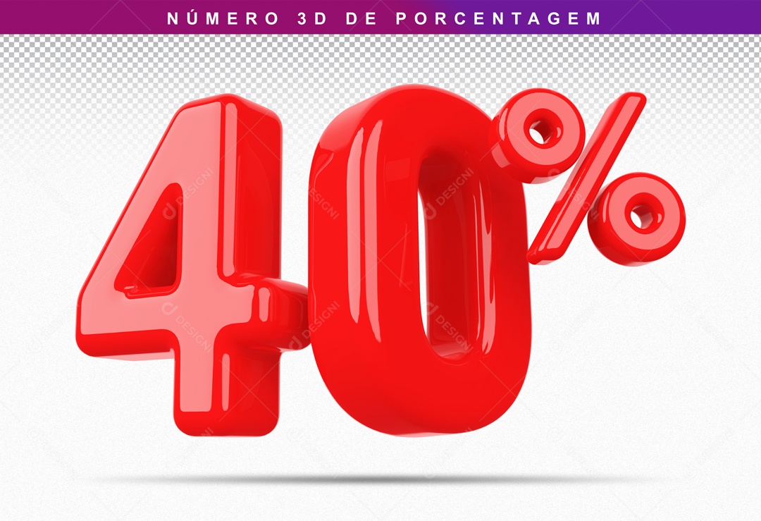 Número 3D Vermelho 40% Para Composição PSD