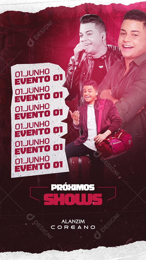 Story Flyer Próximos Shows Alanzim Coreano Social Media PSD Editável