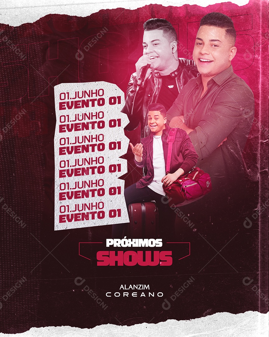 Flyer Próximos Shows Alanzim Coreano Social Media PSD Editável