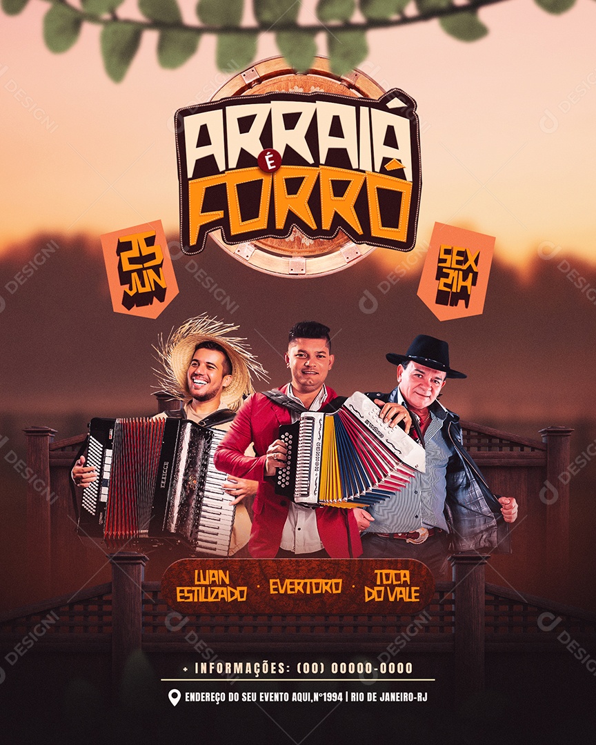 Flyer Arraiá é Forró Social Media PSD Editável