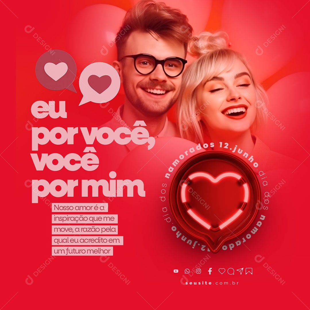 Me For You, You For Me Valentine's Day June 12th Editable Social Media PSD