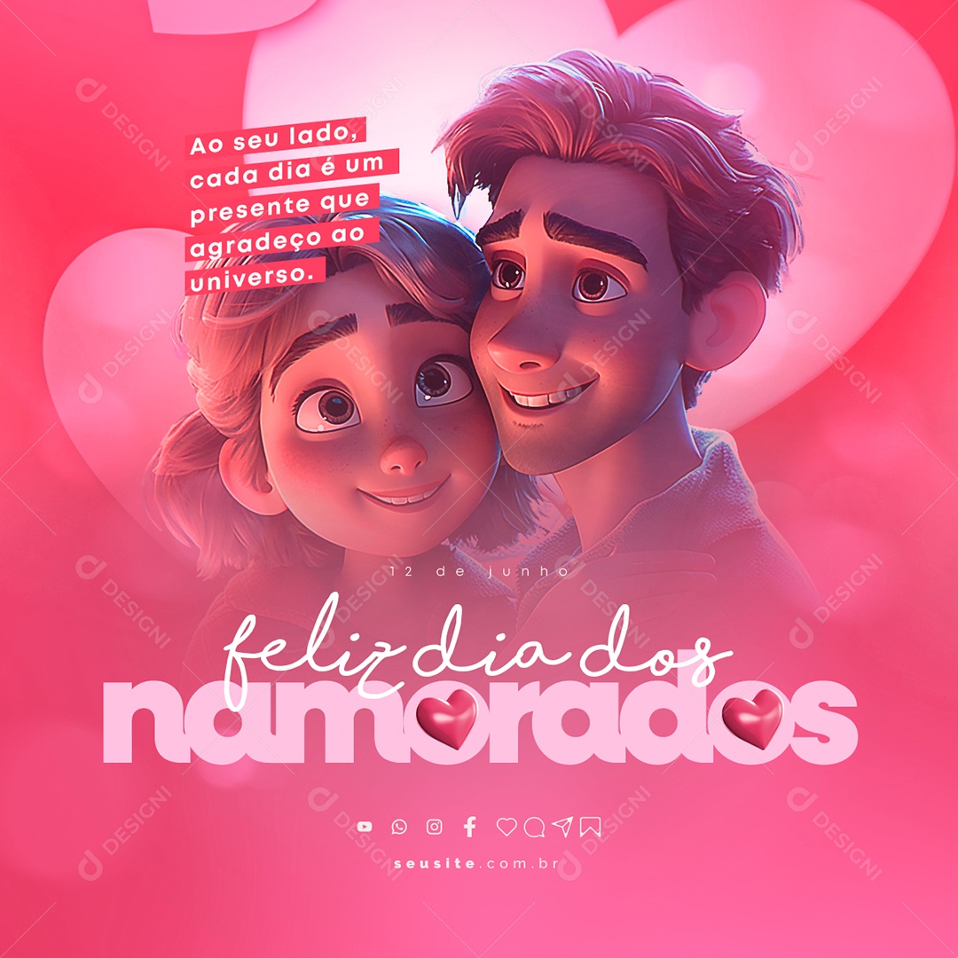 Ao Seu Lado Cada Dia é Um Presente Que Agradeço Feliz Dia Dos Namorados Social Media PSD Editável